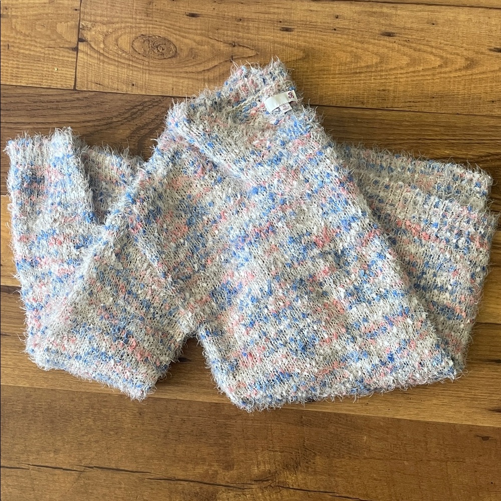 SO Pastel Speckled Fuzzy Knit Sweater - Blue, Pink, Cream